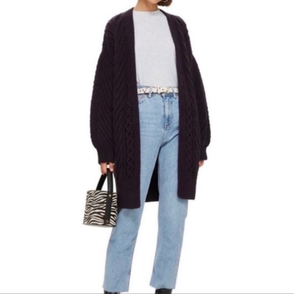 Topshop Chunky Knit Oversized Cardigan Sweater Size 6 Open front Balloon Sleeve - Picture 2 of 9